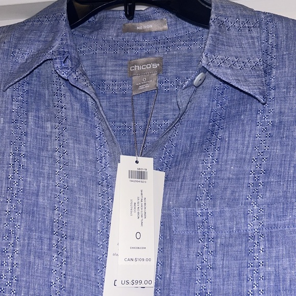 NWT Chicos No-Iron Linen High-Low Shirttail-Hem Tunic - Picture 2 of 6
